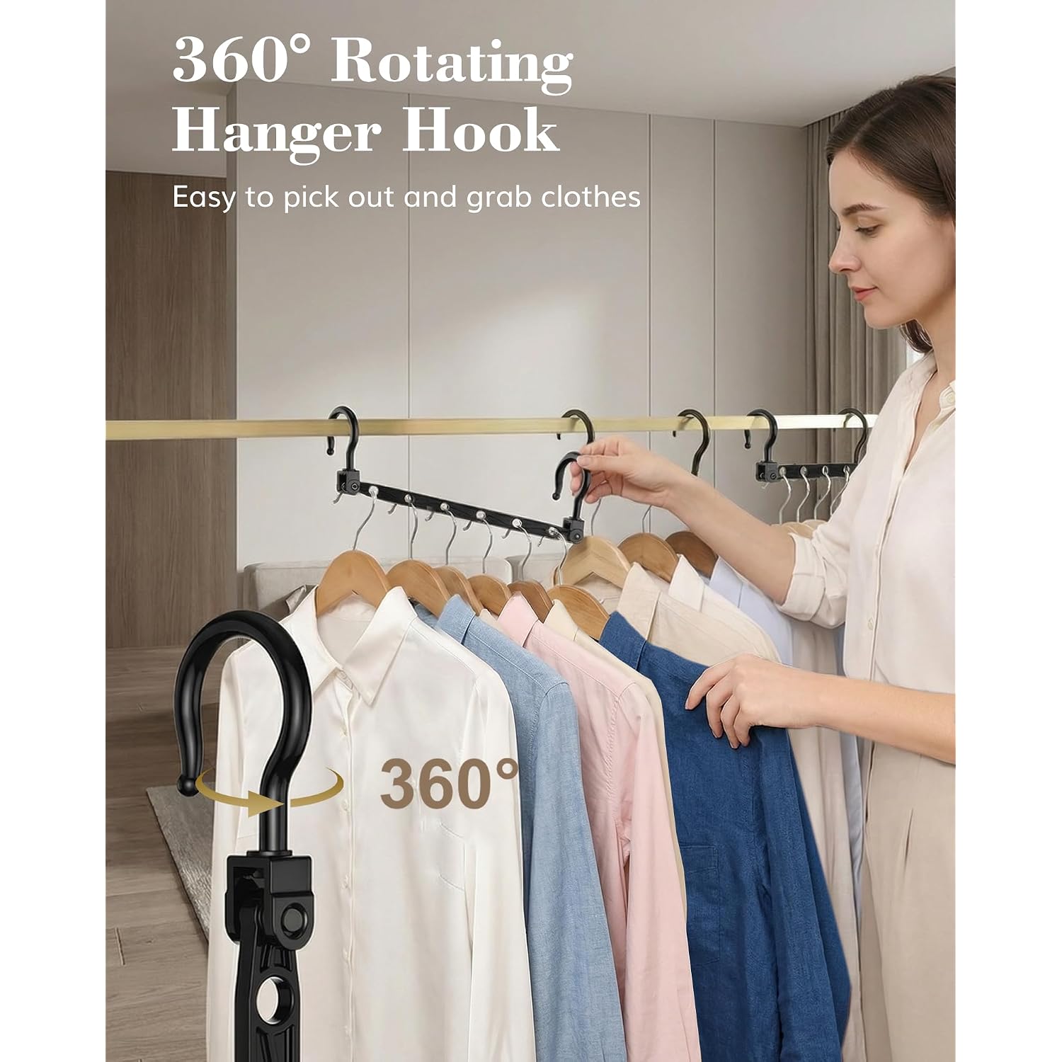 Space Saving Hangers For 48 Clothes, Reinforced Collapsible Hangers With 360° Swivel Hook, Hanger Hooks Space Saver For Closet Organizers And Storage, Dorm Room Essentials, Fully Assembled, Black