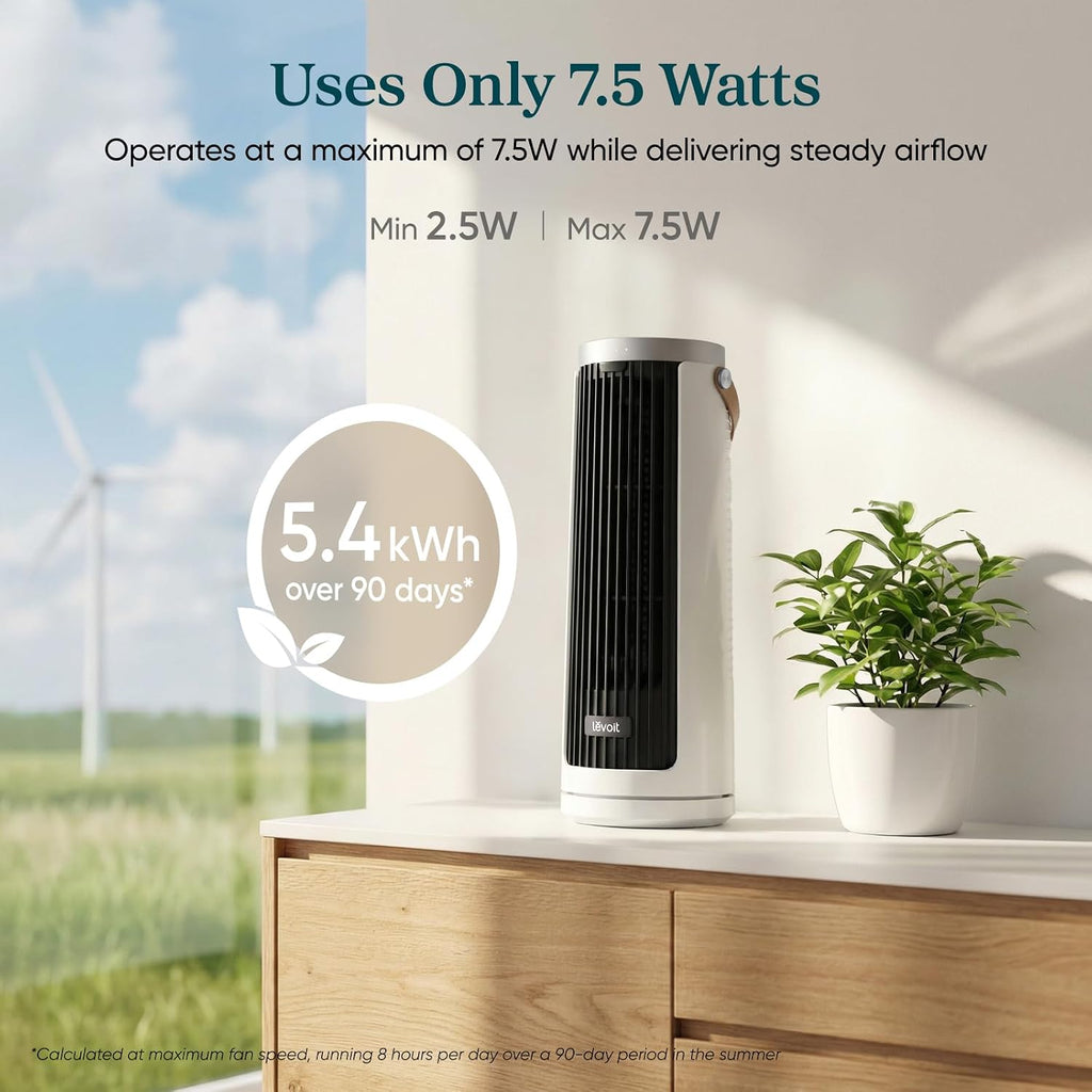 Levoit Tower Fan For Bedroom, 20Db Quiet Desk Fan, Portable Fan With 23Ft/S | 3 Angles 4 Speeds Mini Oscillating Fan, Dc Motor, Bladeless, Easy To Carry, Remoter, 12H Timer, For Home, Room, Office, White