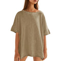 Tankaneo Women's Oversized T Shirts Casual Summer Crew Neck Loose Dropped Short Sleeve Side Slit Hem Blouse Tunic Tops
