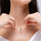 Angara Emerald Teardrop Necklace with Diamond in Silver/14K Solid Gold/Platinum | Natural Prong-Set Emerald V-Bale Pendant With 18" Chain for Women | July Birthday Gemstone Jewelry Gift