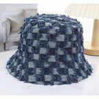 Women'S Vintage Denim Washed Cotton Bucket Hat Cowboy Checkerboard Fishermen Hat Outdoor Sun Cap