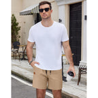 Coofandy Men'S Casual Cotton Shorts Summer Beach 5 Inch Shorts Lightweight Drawstring Elastic Waist Chino Golf Shorts