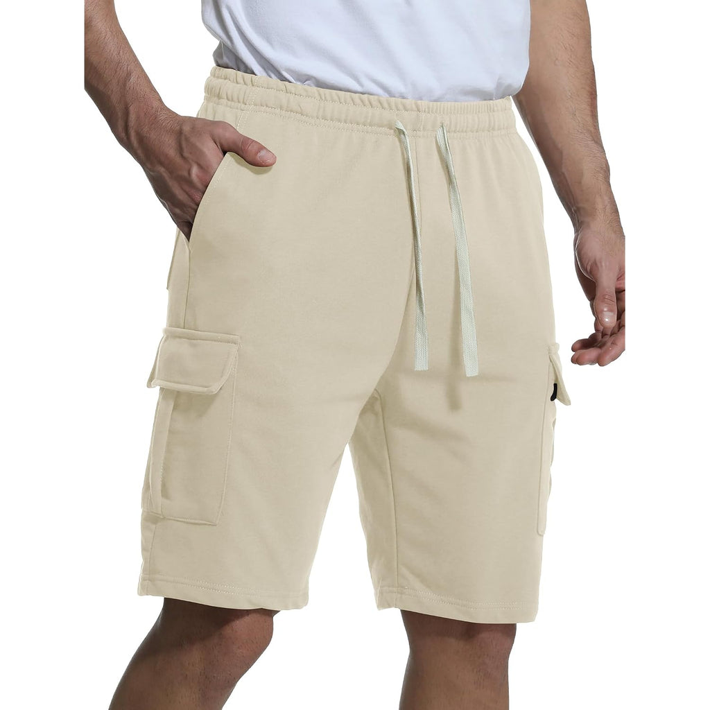 Mens Casual Cargo Shorts Cotton Elastic Waist Drawstring Sweat Shorts Gym Workout Jogger Shorts
