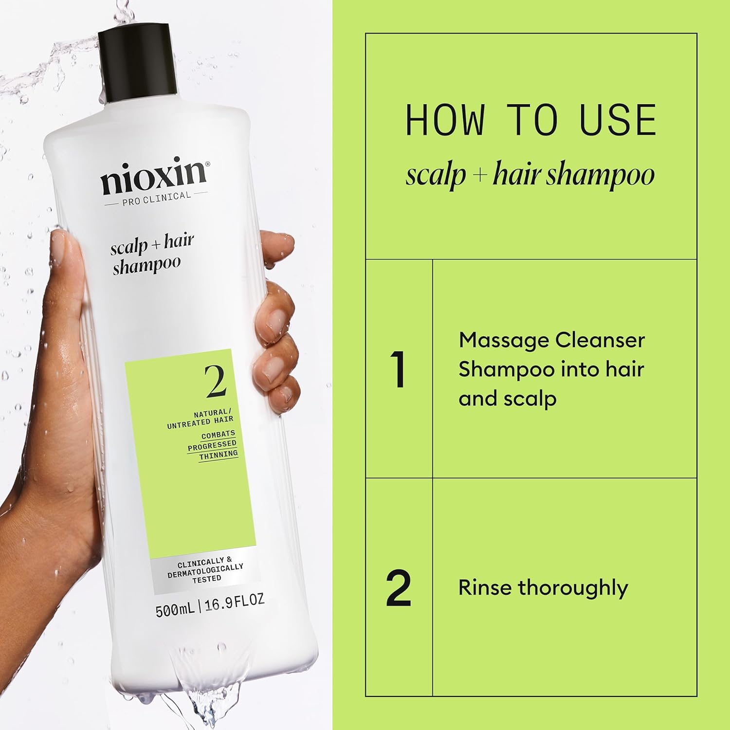 Nioxin System 2 Scalp + Hair Thickening Shampoo for Natural Hair with Progressed Thinning | Cleanse & Boost Hair Density with Niacinamide & Biotin