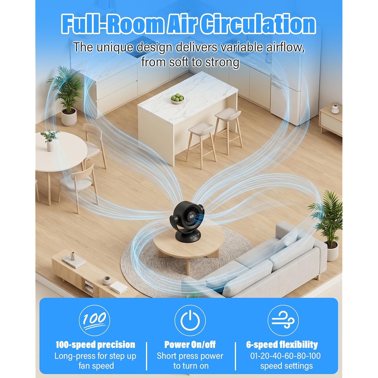 Fan For Bedroom,Desk Fans,Air Circulator Fan With Remote, 90°Vertical +120°Auto Oscillating,100 Speeds, 10H Timer, 25Db Quiet Fan,Digital Display Rechargeable Usb, For Home Office Travel（Black）