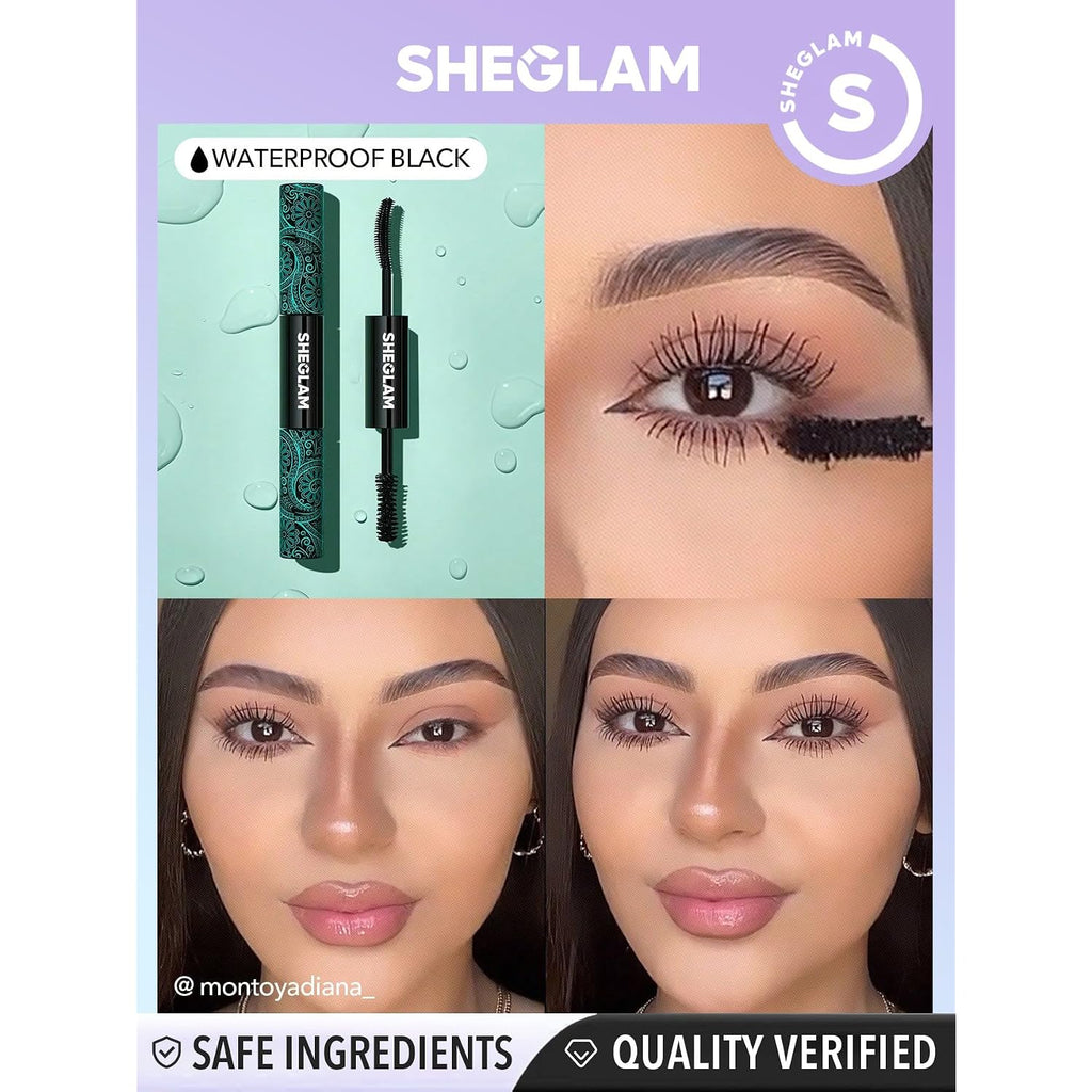 Sheglam 2 In 1 Black Volume And Length Waterproof Mascara Long Lasting Dual-Ended Tubing Eye Makeup