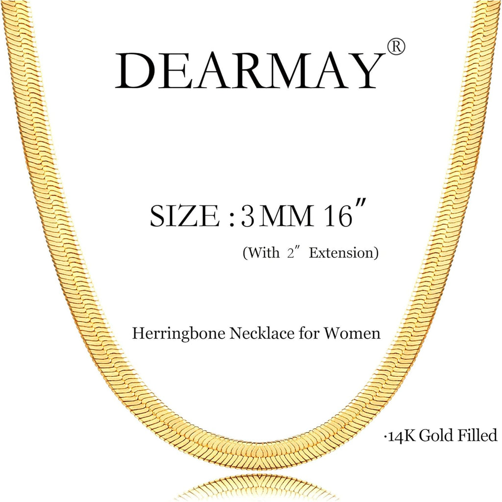 DEARMAY 14K Gold Plated Necklaces for Women, Dainty Gold Herringbone Choker Necklace Thin Layered Snake Chain Jewelry for Gifts