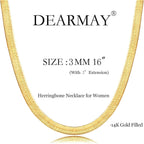 DEARMAY 14K Gold Plated Necklaces for Women, Dainty Gold Herringbone Choker Necklace Thin Layered Snake Chain Jewelry for Gifts