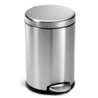 simplehuman Round Step Can, 4.5L / 1.2 Gallon Compact Bathroom Trash Can, 150,000-Step Pedal, Lid Shox® Silent Close, Removable Inner Bucket, Brushed Stainless Steel