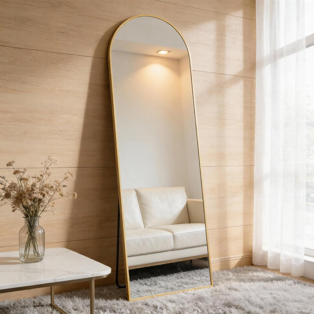 Newbulig 64"X21" Arched Full Length Mirror, Full Body Floor Mirror, Gold | Aluminum Alloy Thin Frame, Wall Or Standing Mirrors For Bedroom, Living Room, Dressing Room