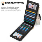 GOIACII Slim Wallets for Women RFID Blocking Card Holder 2 Zipper Pockets Thin Ladies Clutch Purse Black
