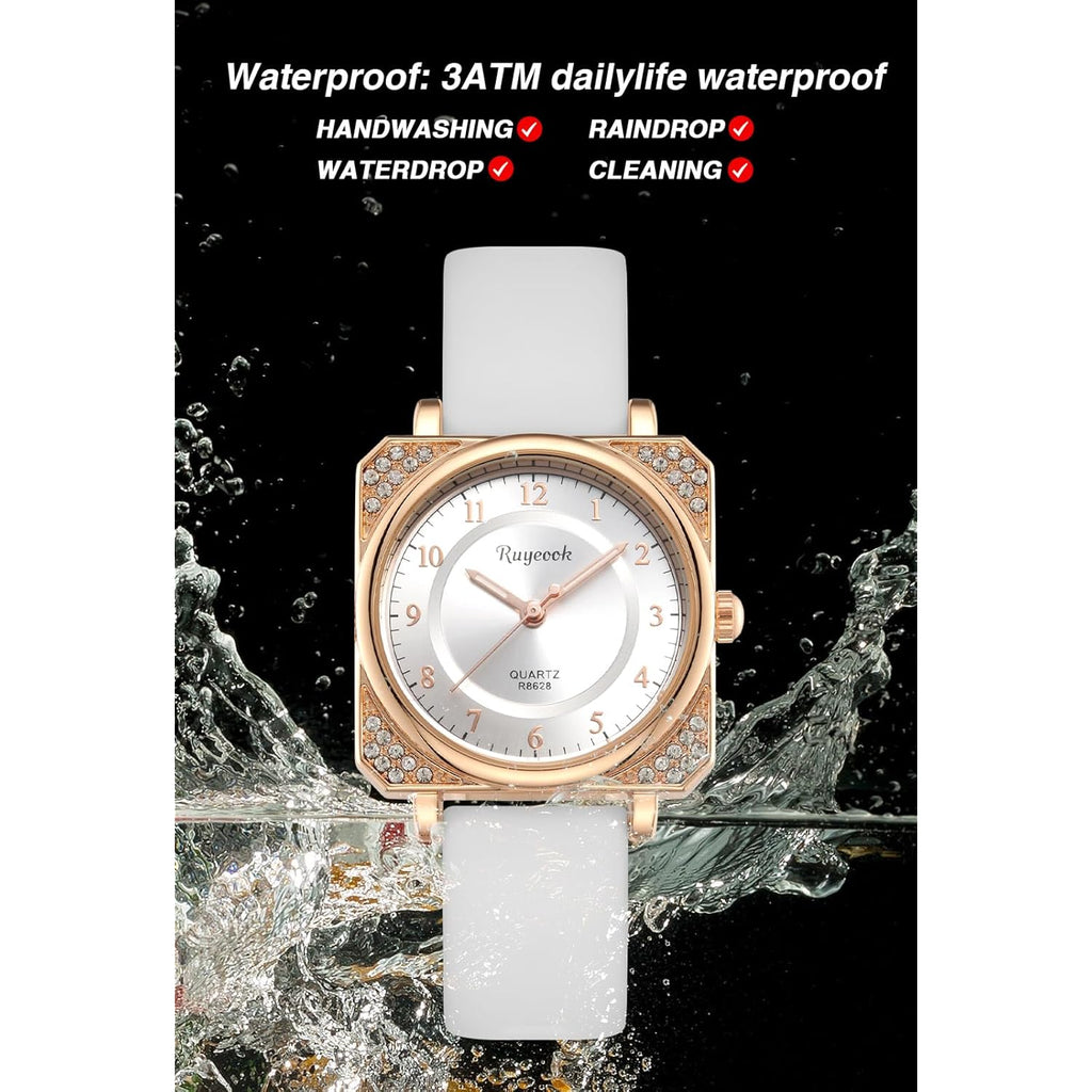 Square Ladies Watch,Crystal Rhinestone,Waterproof Silicone Band Analog Quartz Wrist Watches for Nurse Female Women's