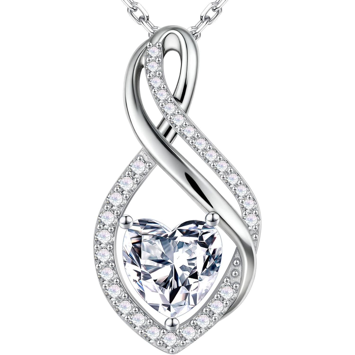 MOOSEA Mothers Day Gifts for Wife Infinity Moissanite Necklace, 1-3CT 925 Sterling Silver with Rhodium Plating Anniversary Birthday Gifts for Women Mom Her Moissanite Heart Pendant Jewelry Gift