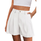 Womens Shorts Casual 2026 Summer Elastic High Waist Zipper Button Tailored Shorts Pleated Beach Vacation Clothes