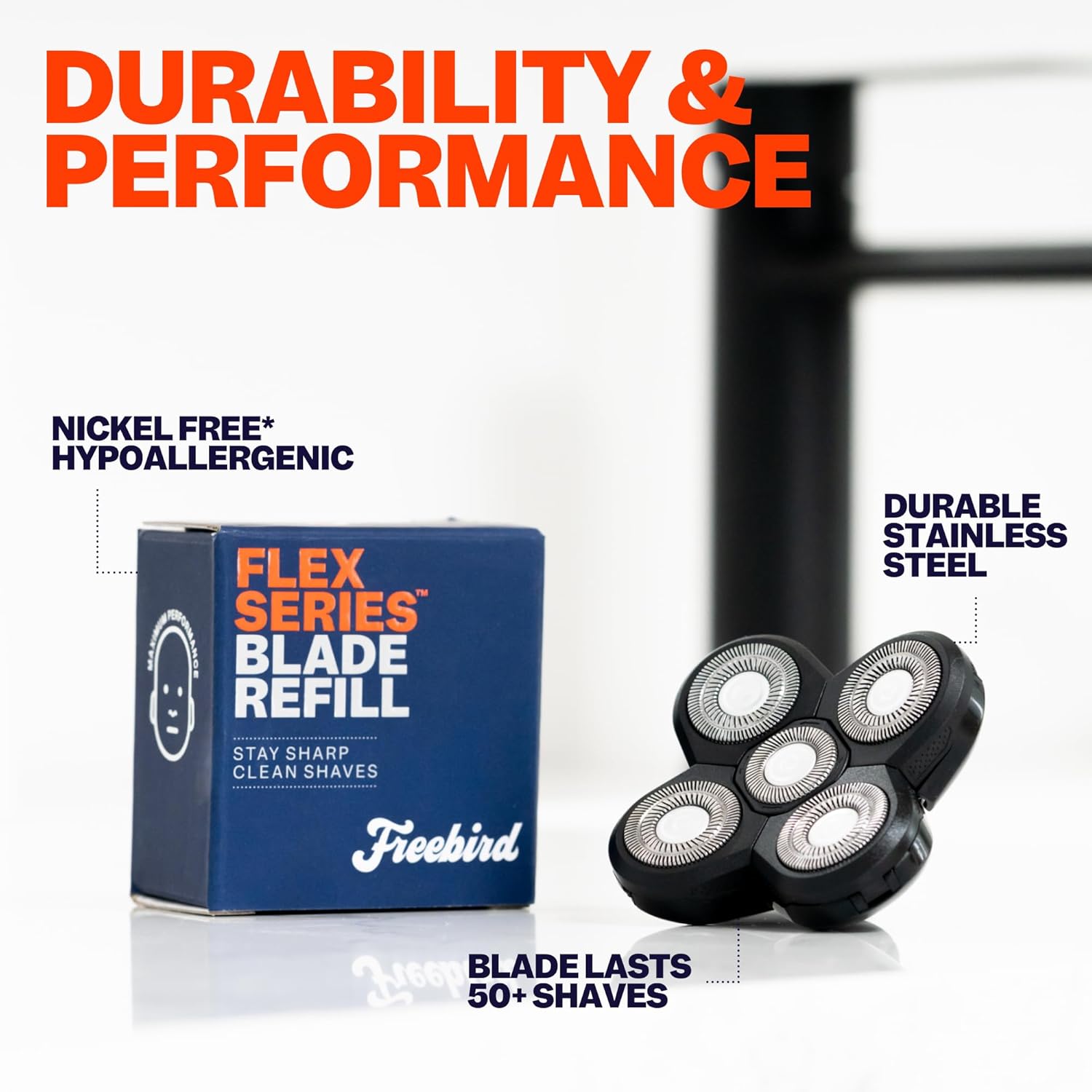 Freebird FlexSeries Official Blade Refill for Men, 5-Blade Stainless Steel Replacement Head, ScalpSafe Hypoallergenic Design, Nickel Free, Fits Freebird FlexSeries Men's Cordless Electric Head Shaver