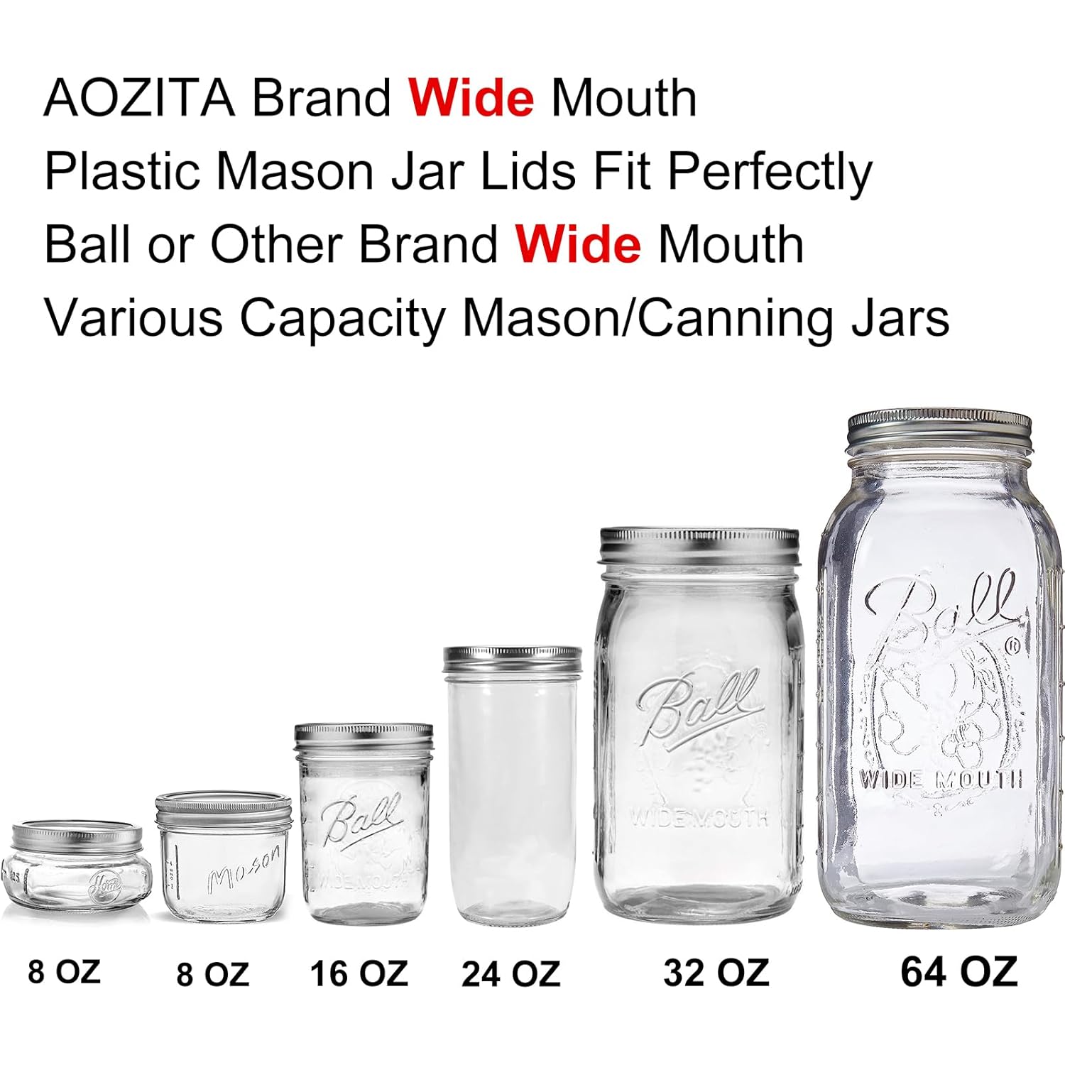 10 Pack Plastic Wide Mouth Mason Jar Lids for Ball, Kerr and More - Multicolor Storage Caps for Mason Jars, Canning Jars - Leak-Proof, Dishwasher Safe & Food Grade