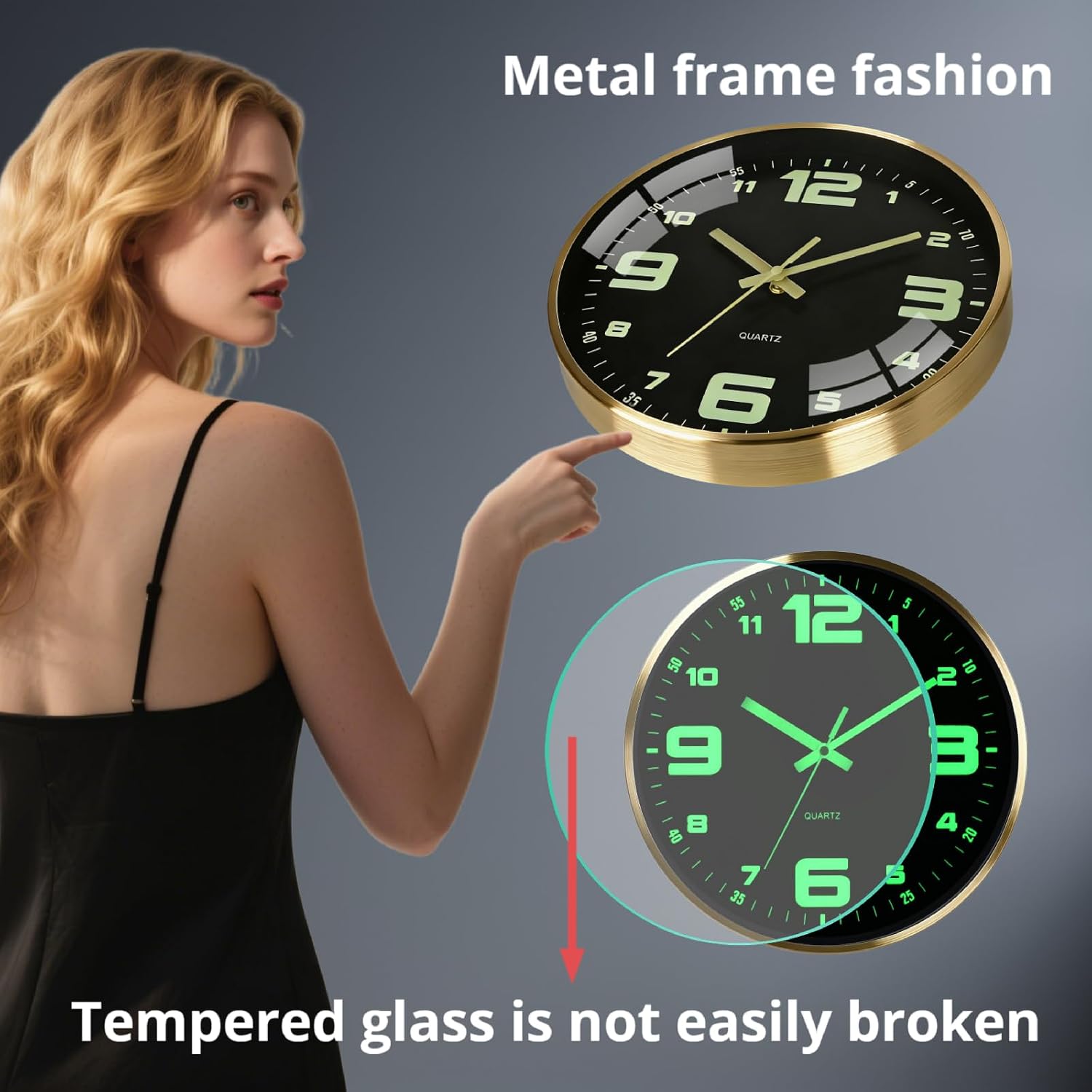 12Inch Wall Clock,Accuratetimekeeping,Easy Toread At Nighttick-Free | Metal Frame Aa Battery Powered Anti-Break Hd Glass Large Numbers Easy To Read Living Room Bedroom Kitchen Office Etc