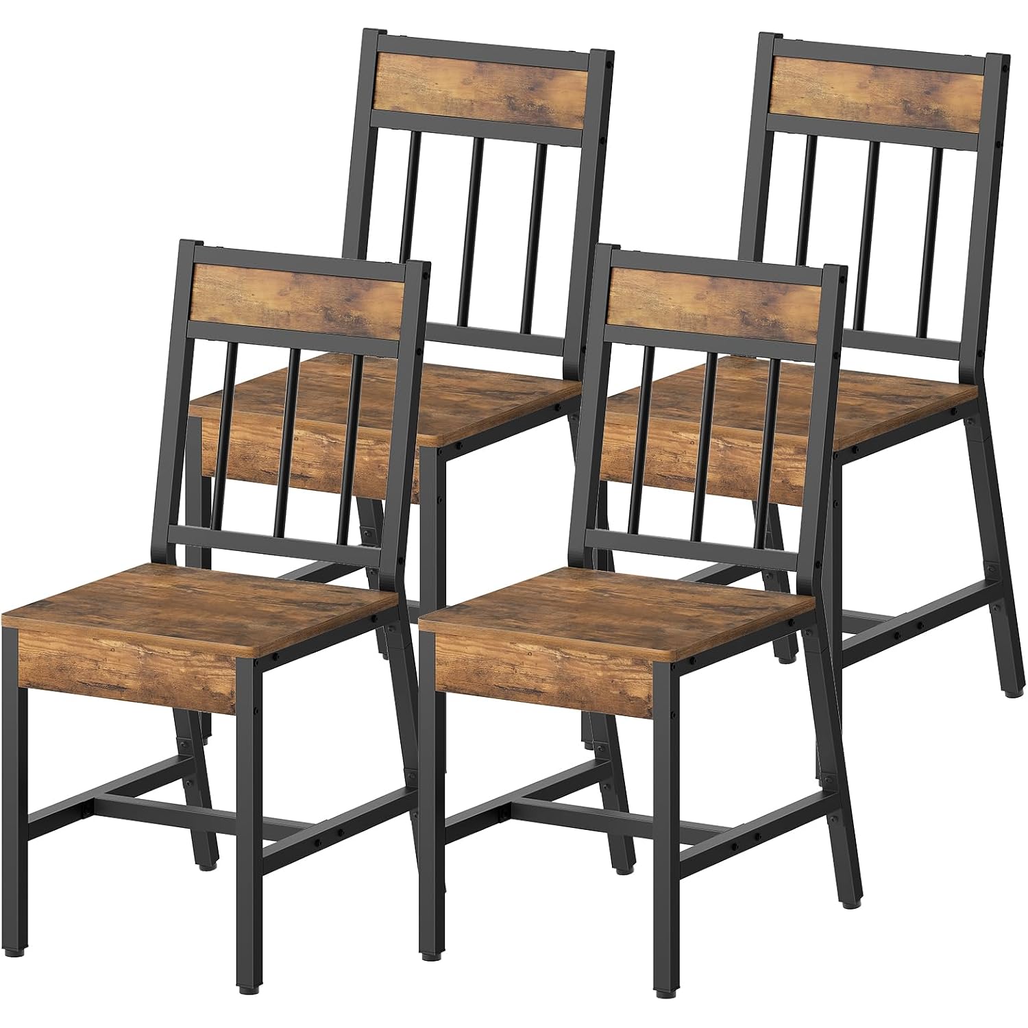 Dining Chairs Set Of 4, Industrial Kitchen Chairs With Metal Frame, Slanted Back, Wooden Dining Chair Set, For Kitchen, Living Room, Rustic Brown And Black Cy03L4Br