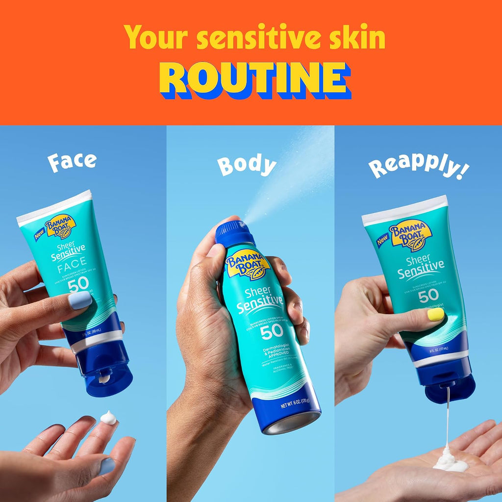 Banana Boat Sheer Sensitive Sunscreen Spray Spf 50, 6 Oz