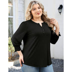 LOMON Womens Plus Size Tops 3/4 Sleeve Blouses Shirts Casual V Neck Loose Tunic Tops 1X-5X