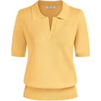 Women Short Sleeve Polo Sweater V Neck Knitted Tops Casual Ribbed Shirt Loose Pullover Sweater