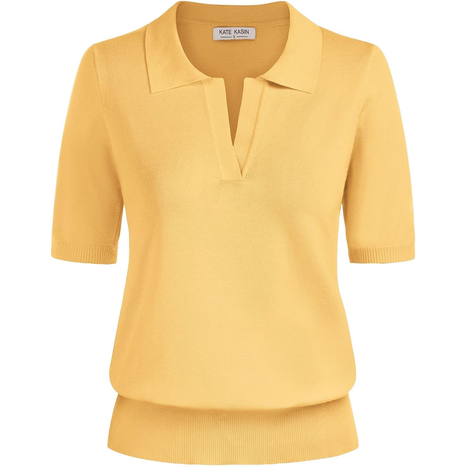 Women Short Sleeve Polo Sweater V Neck Knitted Tops Casual Ribbed Shirt Loose Pullover Sweater