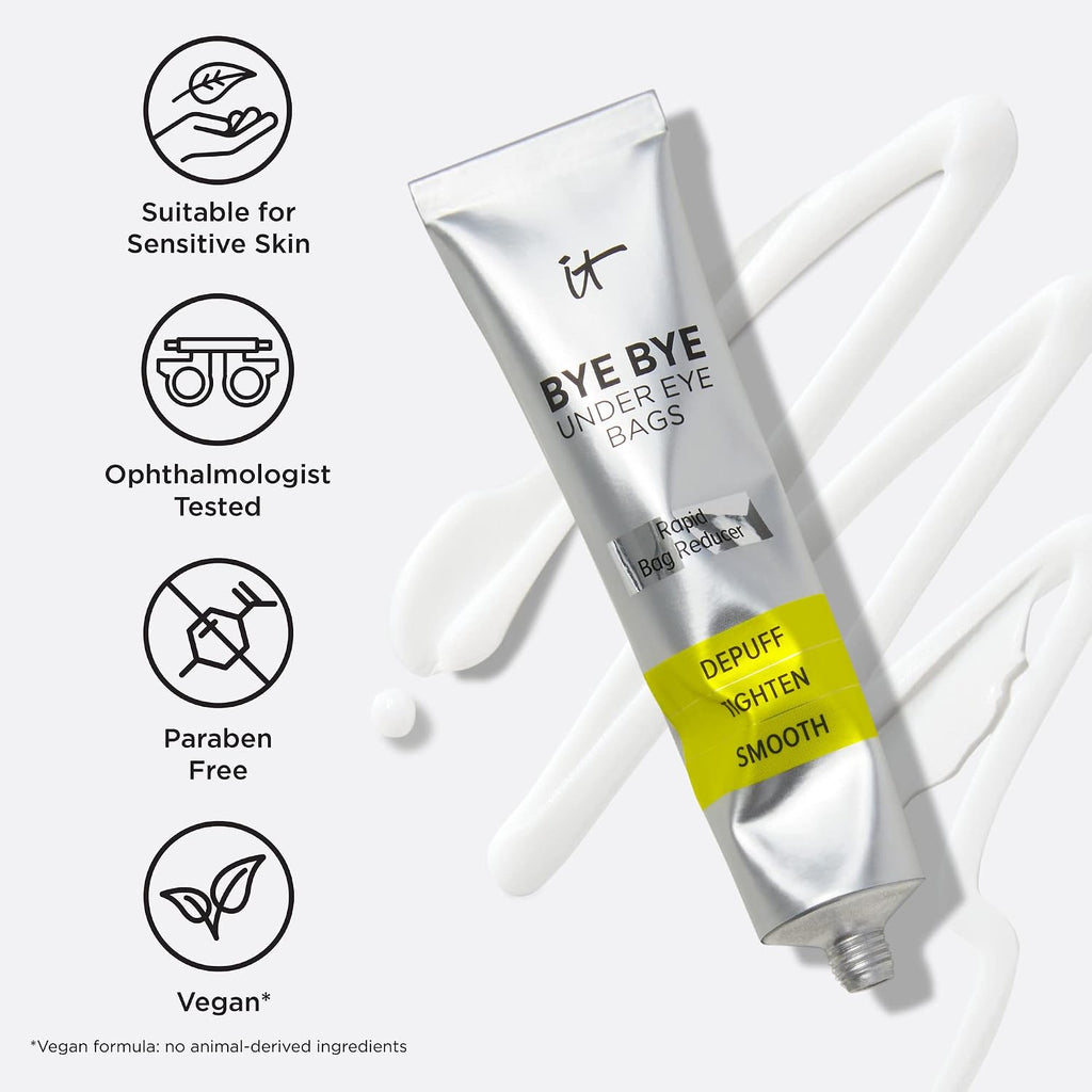 It Cosmetics Bye Bye Under Eye Bags Daytime Treatment - Temporary Eye Bag Reducer & Undereye Corrector, Smooths & Reduces Look Of Wrinkles & Fine Lines, Transparent Finish - 0.5 Oz