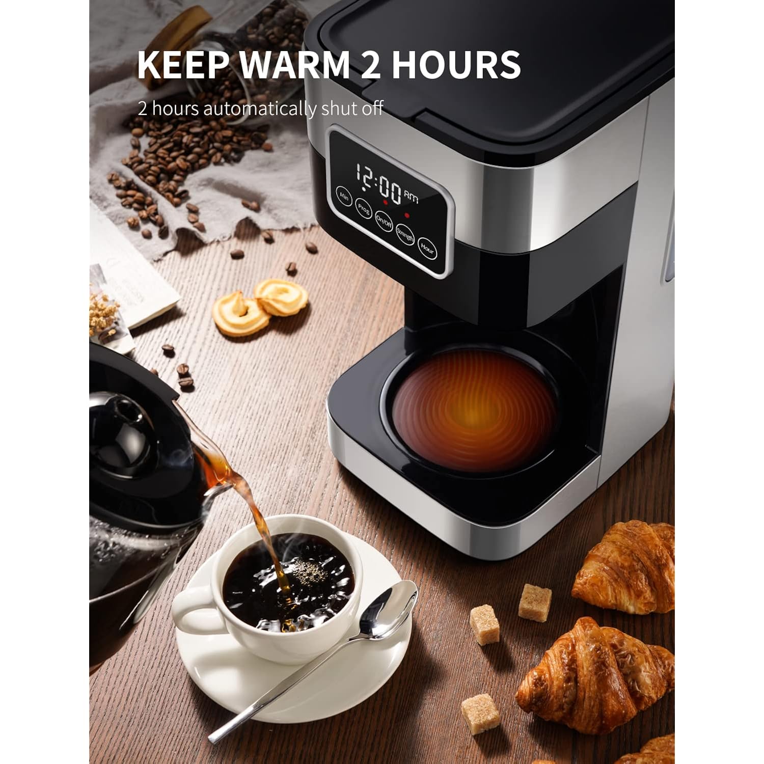 SHARDOR 10-Cup Programmable Coffee Maker, Regular & Strong Brew Drip Coffee Machine for Home and Office, Auto Shut Off, Permanent Filter, Silver