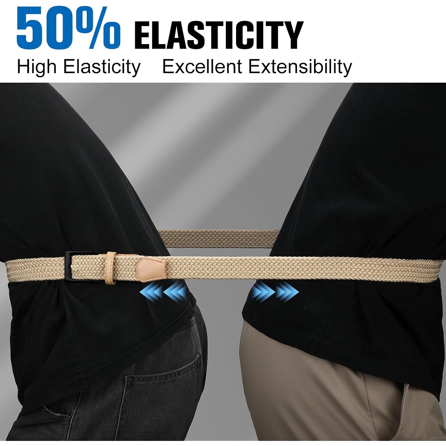 2 Pack Stretch Braided Elastic Belt For Men, 1 3/8" Elastic Woven Belts Mens Stretch Belt For Casual Golf Jeans