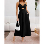Btfbm Women 2026 Spaghetti Strap Midi Summer Dresses Sleeveless V Neck Cutout Slit Casual Beach Party Maxi Dress Pockets