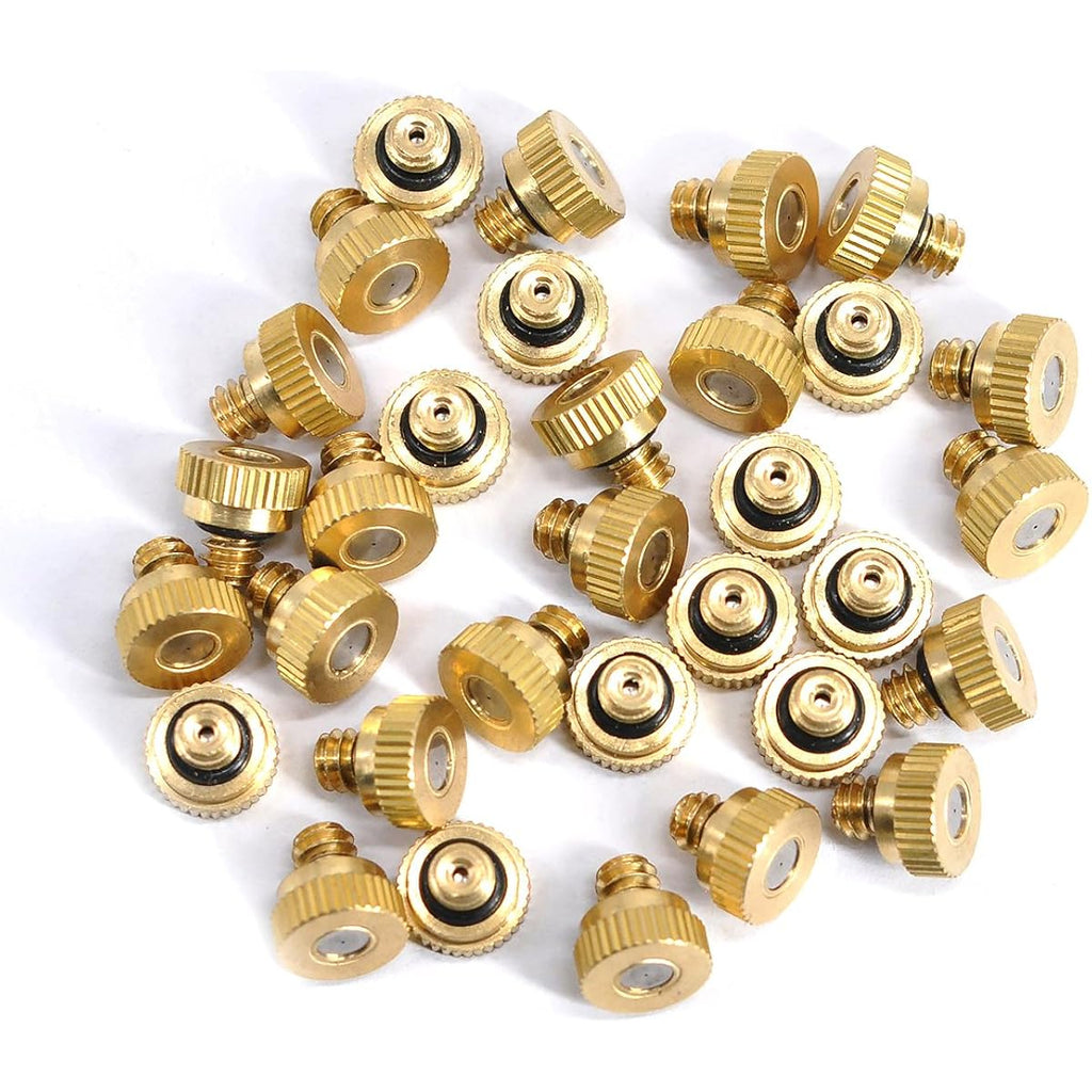 32 Pack- Brass Misting Nozzles For Outdoor Cooling System, 0.012” Orifice (0.3 Mm) 10/24 Unc