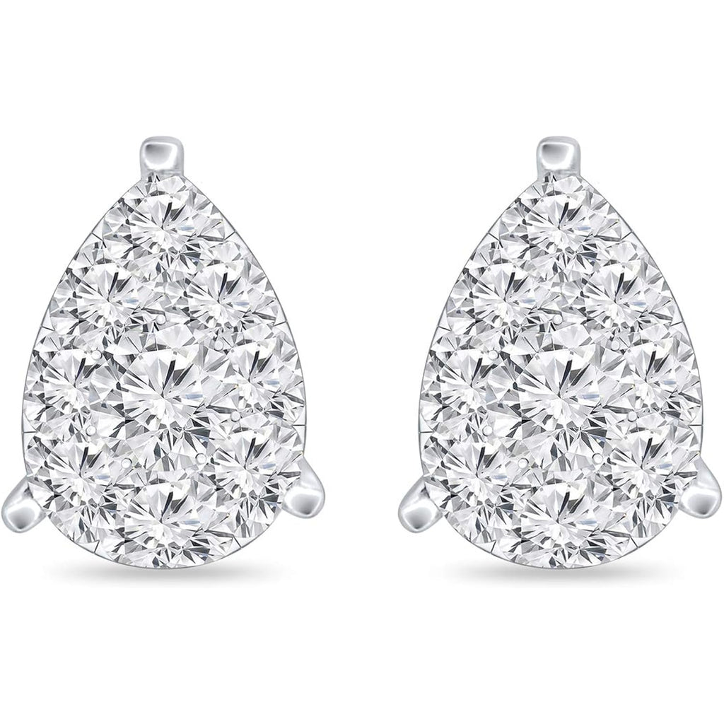 Diamond Wish 14k Gold Teardrop Pear Shape Pave Cluster Diamond Stud Earrings (1/5 to 9/10 cttw, O.White, I2-I3)