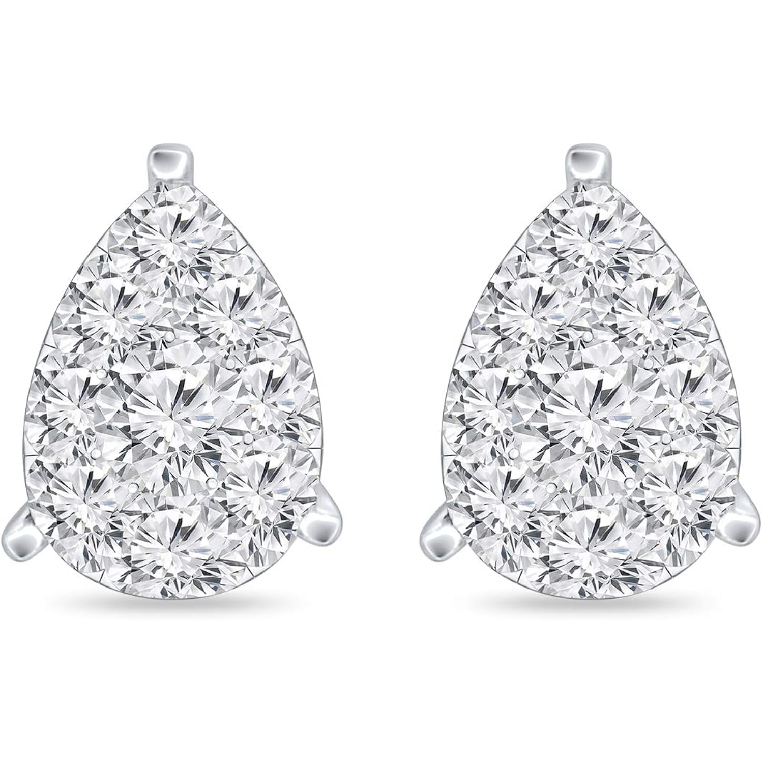Diamond Wish 14k Gold Teardrop Pear Shape Pave Cluster Diamond Stud Earrings (1/5 to 9/10 cttw, O.White, I2-I3)