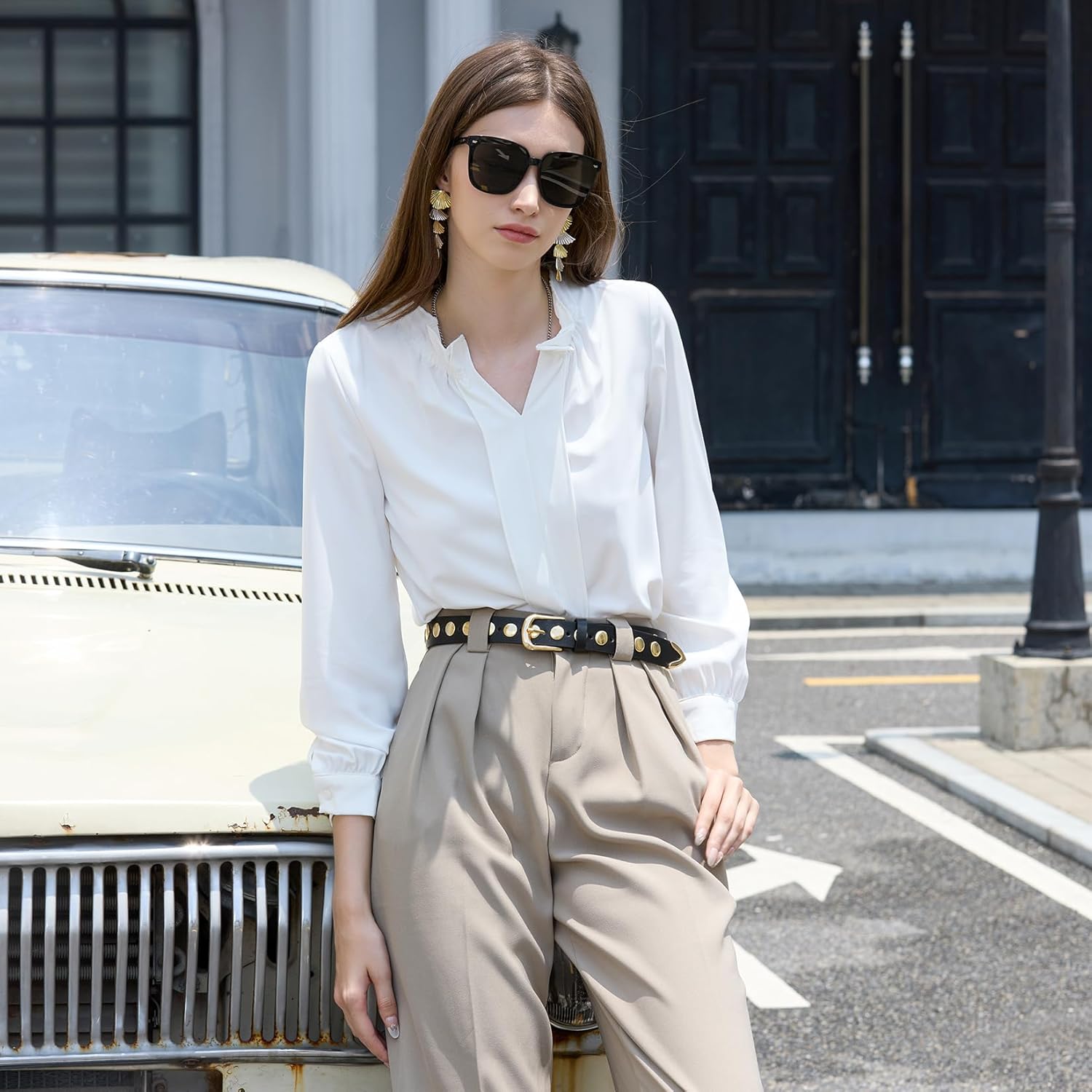 VATAN Women Leather Belt for Jeans Dresses Pants Fashion Ladies Casual Waist Belt with Gold Buckle