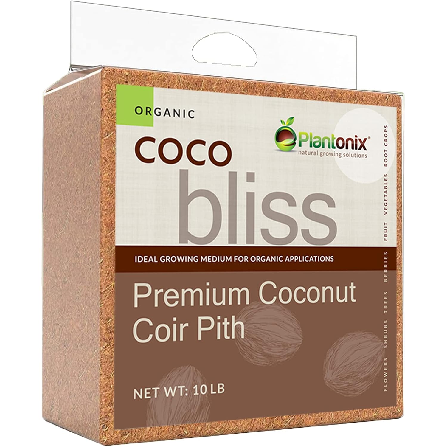 Coco Bliss (10Lbs) - Organic Coco Coir For Plants - Omri-Listed Coco Coir Brick For Garden Soil & Potting Mixes - Coconut Fiber Substrate Mixes With Potting Soil For Indoor Plants & Outdoor Plants