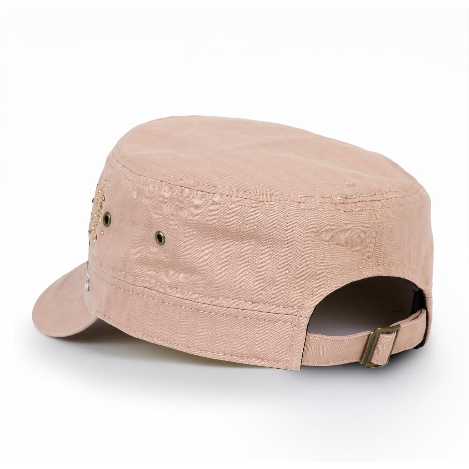 Ililily Rhinestone Cotton Cadet Cap Vintage Distressed Cotton Military Army Hat