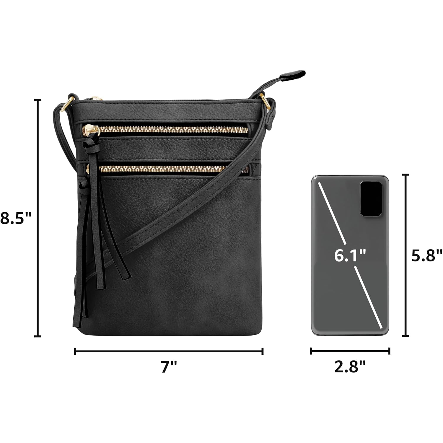 Deluxity Crossbody Purse Bag Shoulder Bag Multi Pocket Zipper Purse