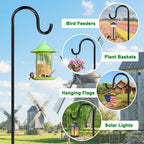 72" Shepherds Hooks For Outdoor, Heavy Duty Bird Feeder Pole With 7 Base Prongs, Adjustable Garden Hanging Holder For Bird Feeders, Solar Light Lanterns, Garden Plant Hanger Stands, 2 Packs