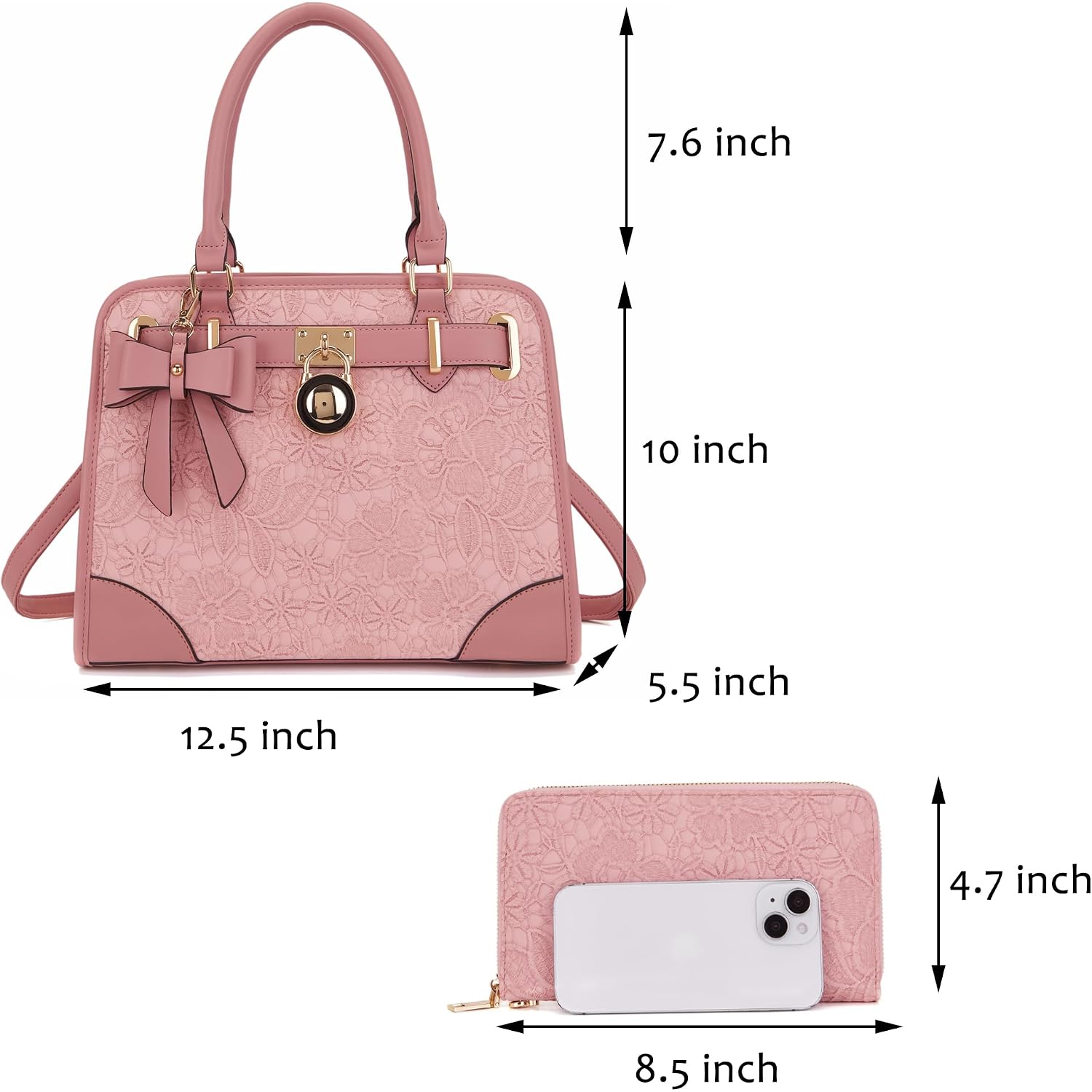 Qiyuer Medium Handbags For Women Vegan Leather Purses Set Satchel Tote Bags With Matching Wallet 2Pcs