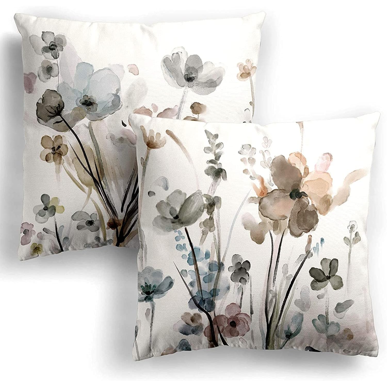 Kkvee Flower Throw Pillow Covers 18X18 Set Of 2, Flowers Pillow Cushion Cases, Modern Decorative Square Pillowcases For Sofa Couch Bedroom Living Room Car