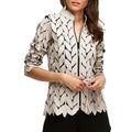 Women'S Genuine Lambskin Leaf Shaped Leather Pieces Applique Mesh Jacket Made By Handmade