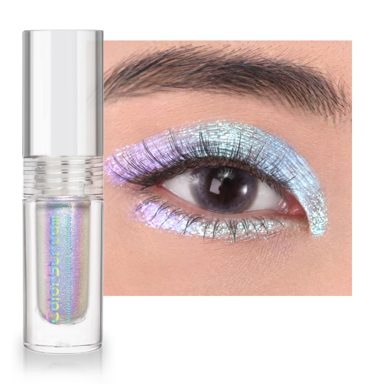 CHARMACY Multichrome Glitter Liquid Eyeshadow, Chameleon Shifting Color, Holographic Metallic Eyeshadow, Long-Lasting Wear, Vegan Eye Topper for Party, Daily Makeup #08