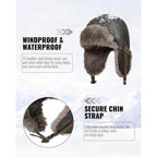 CLAPE Winter Trapper Hat with Ear Flaps, Waterproof PU Leather Aviator Hat with Faux Fur Lining for Men & Women