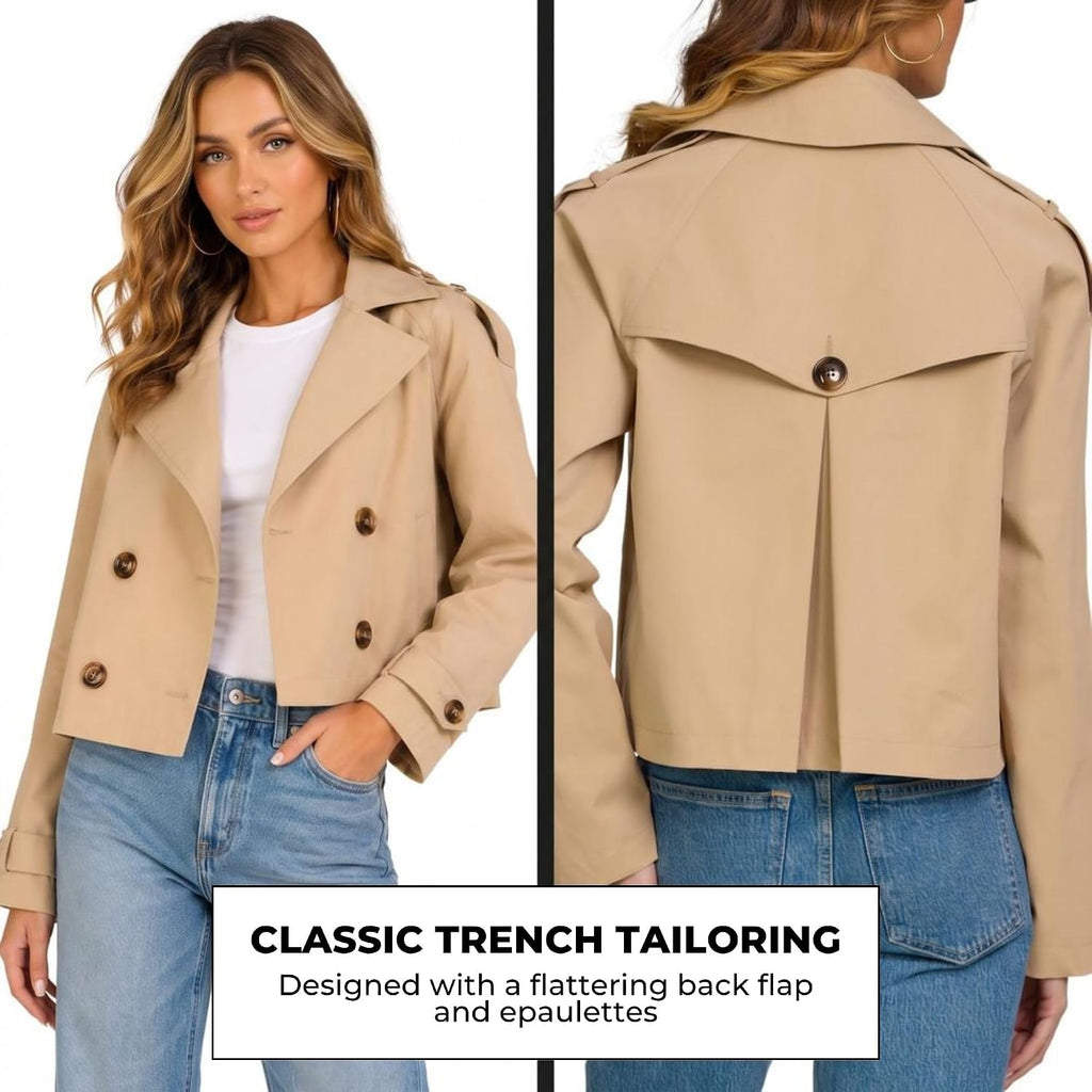 Steve Madden Women'S Oversized Cropped Lapel Jacket — Relaxed Fit, Double-Breasted Spring Trench Coat