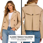 Steve Madden Women'S Oversized Cropped Lapel Jacket — Relaxed Fit, Double-Breasted Spring Trench Coat
