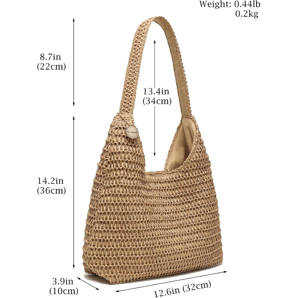 Straw Bags For Women, Large Woven Tote Bag, Summer Beach Shoulder Bag, Hobo Handbag For Vacation, Travel Casual Purse