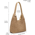 Straw Bags For Women, Large Woven Tote Bag, Summer Beach Shoulder Bag, Hobo Handbag For Vacation, Travel Casual Purse
