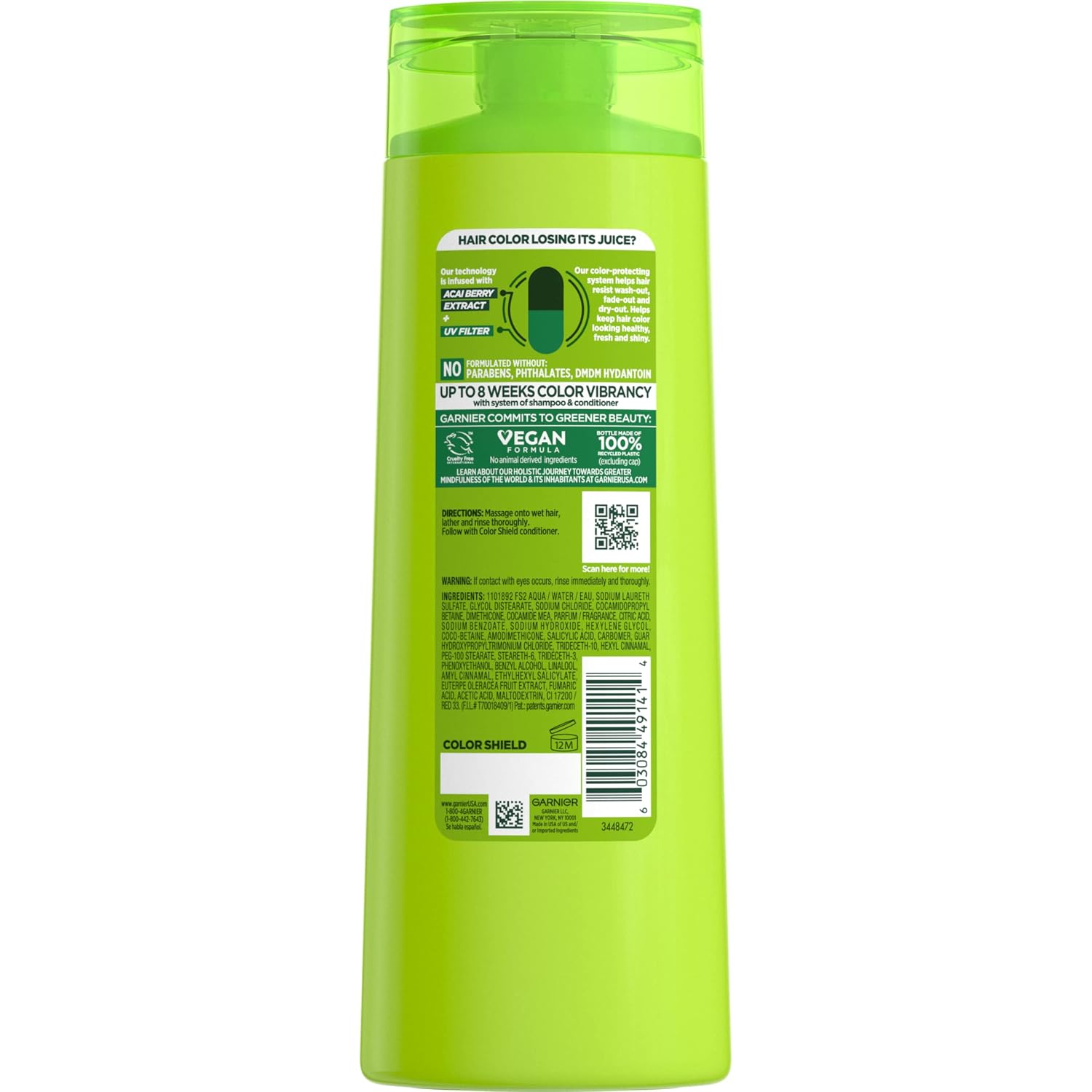 Garnier Fructis Color Shield Shampoo, Fortifying Shampoo For Color Treated Hair, Works On All Types And Shades Of Hair, Vegan And Paraben Free, 12.5 Fl. Oz. (Packaging May Vary)