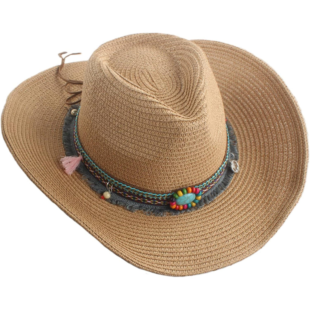 Mens Straw Cowgirl Cowboy Hat Women Floppy Packable Wide Brim Sun Hat Upf50 Western Panama Travel Beach Cap Fedora Bucket Hat
