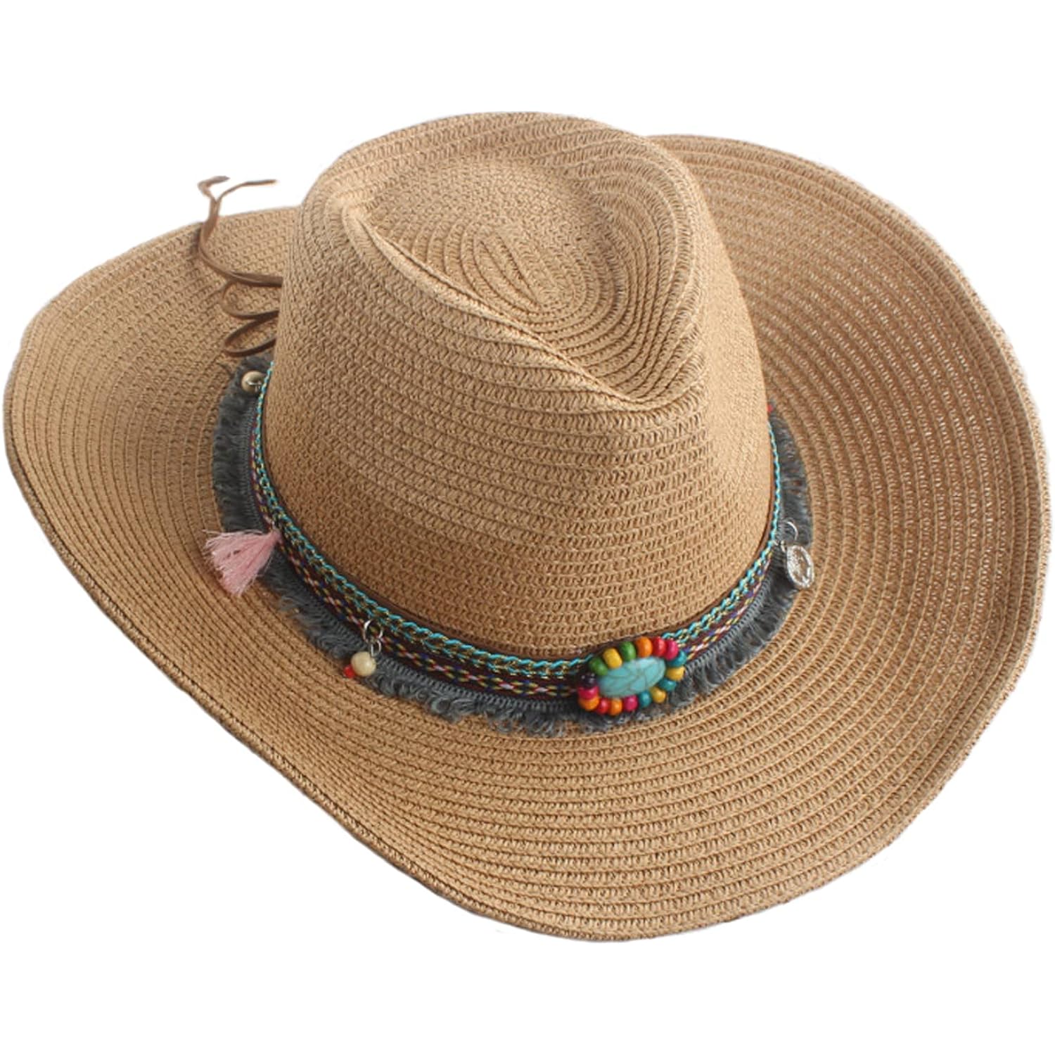 Mens Straw Cowgirl Cowboy Hat Women Floppy Packable Wide Brim Sun Hat Upf50 Western Panama Travel Beach Cap Fedora Bucket Hat